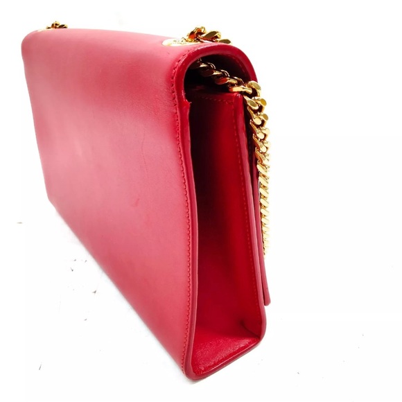 Auth Saint Laurent Red Leather Pompom Kate Clutch Pouchette Tassel Preloved Ex++ - Picture 7 of 16